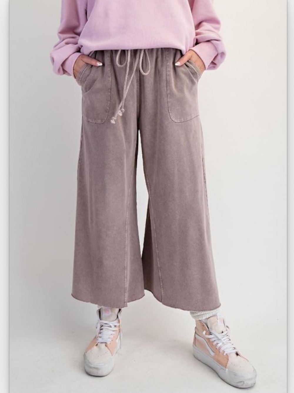Easel let's chill wide leg mineral wash palazzo pants size small mocha - Picture 2 of 5